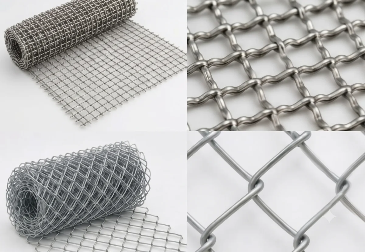 Chain link and crimped wire fencing